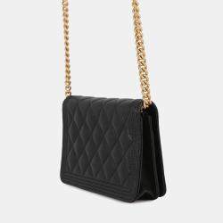 Pre Owned Chanel Boy Chanel Chain Wallet Black Caviar Leather