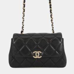 Pre Owned Chanel Matelasse Chainclutch Bag Black Lambskin Size Mini