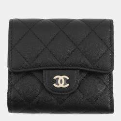 Pre Owned Chanel Matelasse Small Flap Wallet Black Caviar Leather