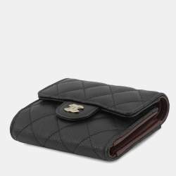 Pre Owned Chanel Matelasse Small Flap Wallet Black Caviar Leather