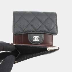 Pre Owned Chanel Matelasse Small Flap Wallet Black Caviar Leather