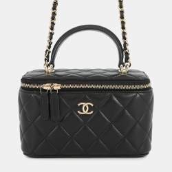 Pre Owned حقيبة شانيل فانتي كتف من جلد الحمل باللون الأسود