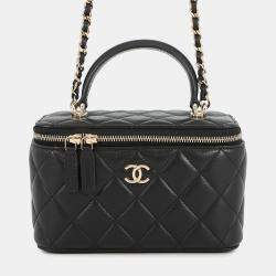 Pre Owned حقيبة شانيل فانتي كتف من جل د الحمل باللون الأسود