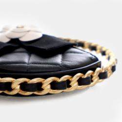 Pre Owned Chanel Round Camellia Mini Lambskin Leather Clutch Bag