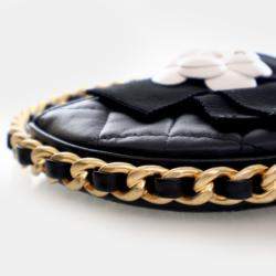 Pre Owned Chanel Round Camellia Mini Lambskin Leather Clutch Bag