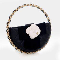 Pre Owned Chanel Round Camellia Mini Lambskin Leather Clutch Bag
