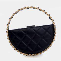 Pre Owned Chanel Round Camellia Mini Lambskin Leather Clutch Bag