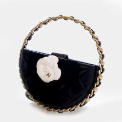 Pre Owned Chanel Round Camellia Mini Lambskin Leather Clutch Bag