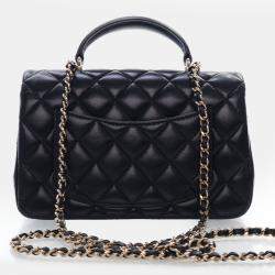 Pre Owned حقيبة شانيل كلاسيك فلاب صغيرة مستطيلة بمقبض علوي جلد خروف