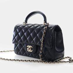 Pre Owned حقيبة شانيل كلاسيك فلاب صغيرة مستطيلة بمقبض علوي جلد خروف