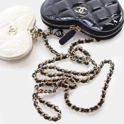 Pre Owned Chanel Quilted Resin CC Heart Small Patent Leather Clutch With Chain