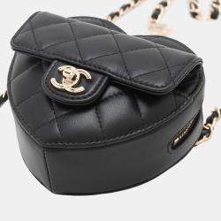 Pre Owned Chanel Black Mini Lambskin CC in Love Heart Belt Bag