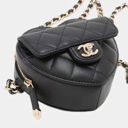 Pre Owned Chanel Black Mini Lambskin CC in Love Heart Belt Bag