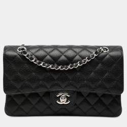 Pre Owned Chanel Black Medium Classic Caviar Double Flap