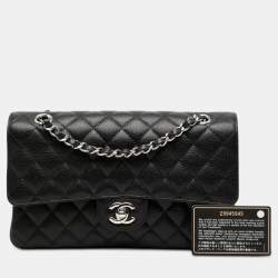 Pre Owned Chanel Black Medium Classic Caviar Double Flap