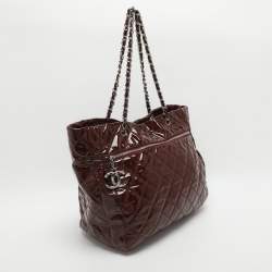 Pre Owned حقيبة شانيل توت جلد براءات اختراع مبطنة بني كبيرة