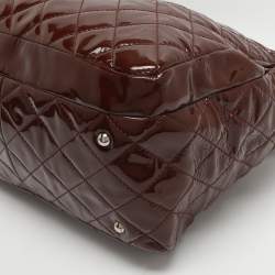 Pre Owned حقيبة شانيل توت جلد براءات اختراع مبطنة بني كبيرة