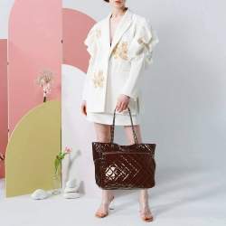 Pre Owned حقيبة شانيل توت جلد براءات اختراع مبطنة بني كبيرة