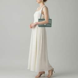 مملوكة مسبقًا Chanel Classic Double Flap Medium Green Chevron Leather Shoulder Bag