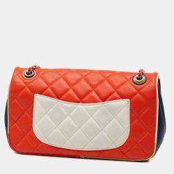 Pre Owned Chanel Red Medium Quilted Lambskin Cuba Color Flap