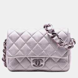 Pre Owned Chanel Pink CC Quilted Metallic Lambskin Single Flap