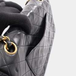 Pre Owned Chanel Matelasse Double Flap Shoulder Bag In Lambskin Leather Black
