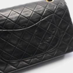 Pre Owned Chanel Matelasse Double Flap Shoulder Bag In Lambskin Leather Black