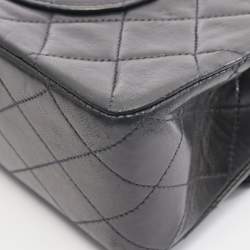 Pre Owned Chanel Matelasse Double Flap Shoulder Bag In Lambskin Leather Black