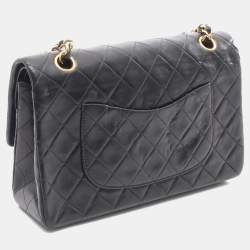 Pre Owned Chanel Matelasse Double Flap Shoulder Bag In Lambskin Leather Black