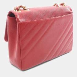 مملوكة مسبقًا Chanel Bias-Stitch Shoulder Bag In Grained Calfskin Leather Red