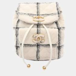 Pre Owned حقيبة ظهر شانيل كو كو مارك قماش أبيض أسود