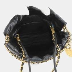 Pre Owned حقيبة شانيال 22 ميني ذات سلسلتين يد / كتف جلد أسود