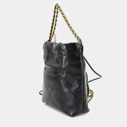 Pre Owned حقيبة شانيال 22 ميني ذات سلسلتين يد / كتف جلد أسود