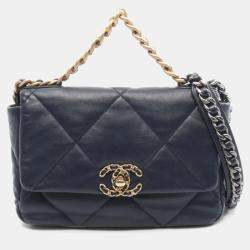 Pre Owned حقيبة شانيال 19 دسنيف ماتلاس جلد أزرق بحري
