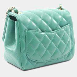 Pre Owned حقيبة شانيال صغيرة كتف من جلد الخراف بلون أخضر مع تطريز متعرج