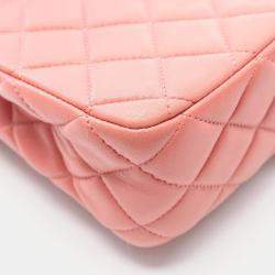 Pre Owned Chanel Matelasse Single Flap Shoulder Bag In Lambskin Leather Pink