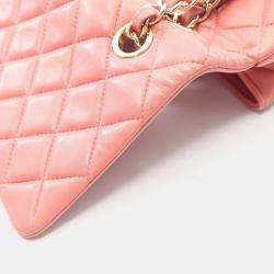 Pre Owned Chanel Matelasse Single Flap Shoulder Bag In Lambskin Leather Pink