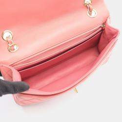Pre Owned Chanel Matelasse Single Flap Shoulder Bag In Lambskin Leather Pink