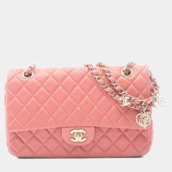 Pre Owned Chanel Matelasse Single Flap Shoulder Bag In Lambskin Leather Pink