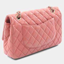 Pre Owned Chanel Matelasse Single Flap Shoulder Bag In Lambskin Leather Pink