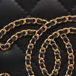 Pre Owned حقيبة كتف شانيل جلد الحمل الأسود علامة كوكو ماتلاسيه