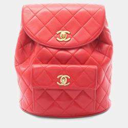 Pre Owned حقيبة ظهر شانيل ماتلاسيه جلد خروف أحمر