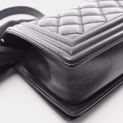 Pre Owned Chanel Boy Black Lambskin Leather Shoulder Bag