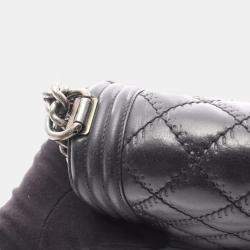 Pre Owned Chanel Boy Black Lambskin Leather Shoulder Bag