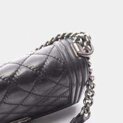 Pre Owned Chanel Boy Black Lambskin Leather Shoulder Bag