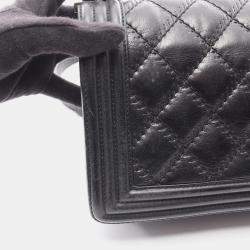 Pre Owned Chanel Boy Black Lambskin Leather Shoulder Bag