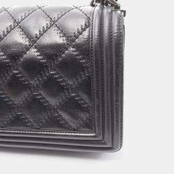 Pre Owned Chanel Boy Black Lambskin Leather Shoulder Bag
