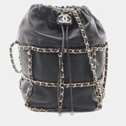 Pre Owned حقيبة كتف شانيل جلد الخروف سوداء مع علامة كوكو