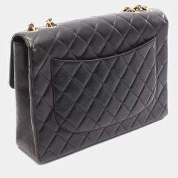 Pre Owned حقيبة كتف حقيبة شانيل ديكا ماتيلسي 30 رفرف واحد جلد خروف أسود.