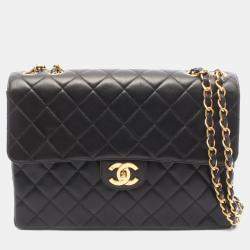 Pre Owned حقيبة كتف حقيبة شانيل ديكا ماتيلسي 30 رفرف واحد جلد خروف أسود.